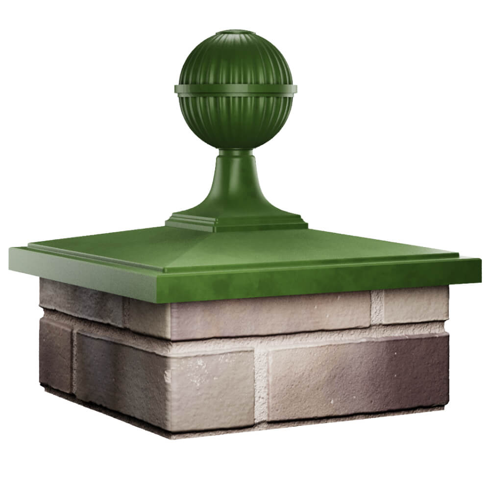 Колпак Zking БонаМоно Зеленый с шаром на столб 1.5х1.5 кирпича (385х385, 400х400мм) в сборе в Великом Новгороде фото