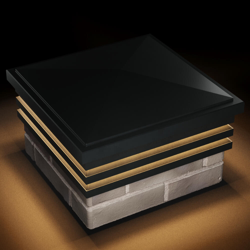 Колпак Zking Бона ХайТек Черный на столб 1.5х1.5 кирпича (385х385мм) с подсветкой в Великом Новгороде фото