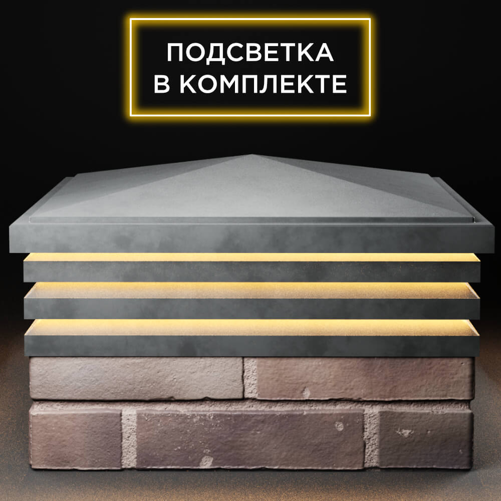 Колпак Zking Бона ХайТек Серый на столб 2х2 кирпича (513х513мм) с подсветкой Великий Новгород фото