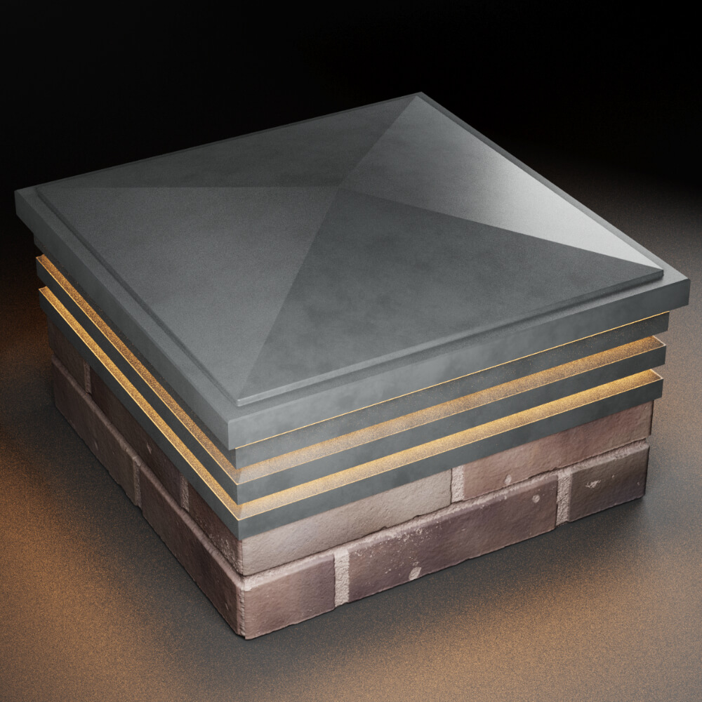 Колпак Zking Бона ХайТек Серый на столб 2х2 кирпича (513х513мм) с подсветкой в Великом Новгороде фото