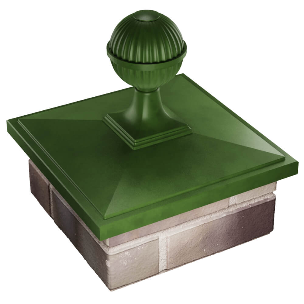 Колпак Zking БонаМоно Зеленый с шаром на столб 1.5х1.5 кирпича (385х385, 400х400мм) в сборе в Великом Новгороде фото