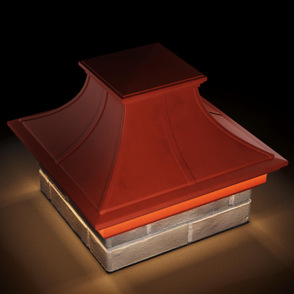 Колпак Zking Монблан Премиум Красный на столб 1.5х1.5 кирпича (385х385мм) с подсветкой в Великом Новгороде фото