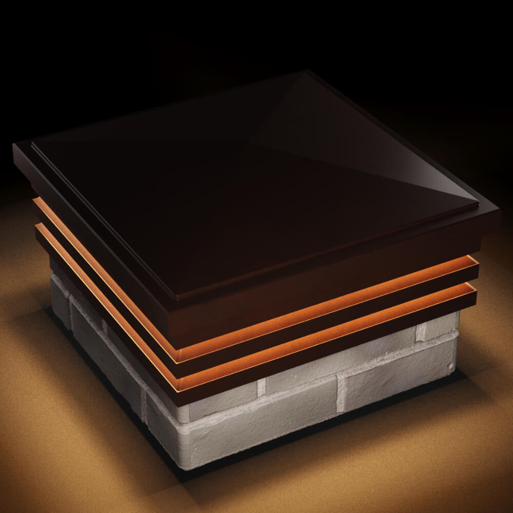 Колпак Zking Бона ХайТек Коричневый на столб 1.5х1.5 кирпича (385х385мм) с подсветкой в Великом Новгороде фото