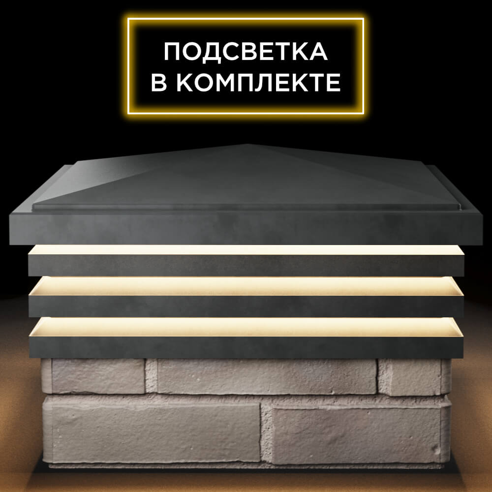 Колпак Zking Бона ХайТек Серый на столб 1.5х1.5 кирпича (385х385мм) с подсветкой Великий Новгород фото