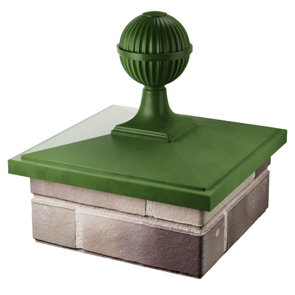 Колпак Zking БонаМоно Зеленый с шаром на столб 1.5х1.5 кирпича (385х385, 400х400мм) в сборе в Великом Новгороде фото