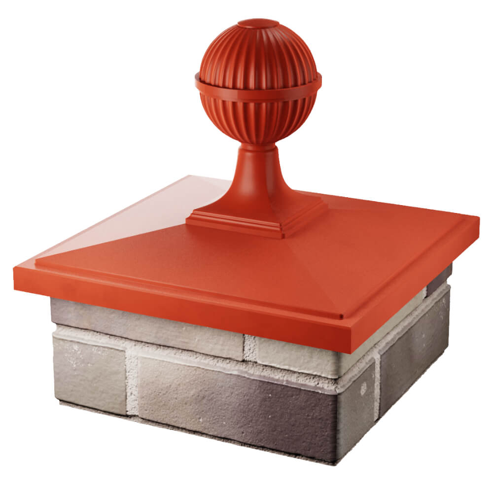 Колпак Zking БонаМоно Красный с шаром на столб 1.5х1.5 кирпича (385х385, 400х400мм) в сборе в Великом Новгороде фото