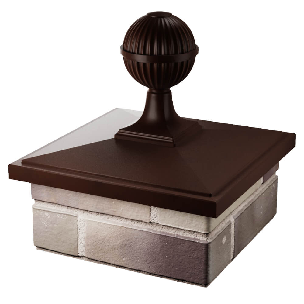 Колпак Zking БонаМоно Коричневый с шаром на столб 1.5х1.5 кирпича (385х385, 400х400мм) в сборе в Великом Новгороде фото