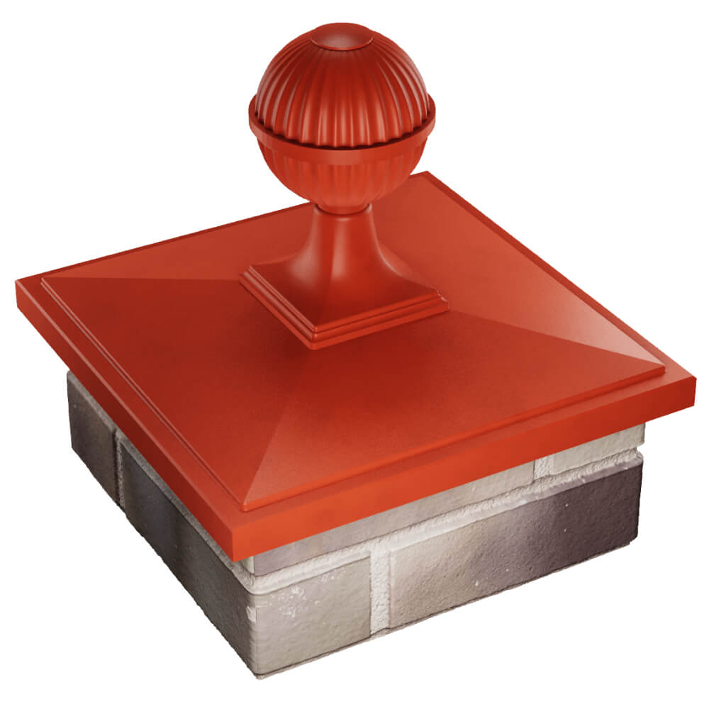 Колпак Zking БонаМоно Красный с шаром на столб 1.5х1.5 кирпича (385х385, 400х400мм) в сборе в Великом Новгороде фото
