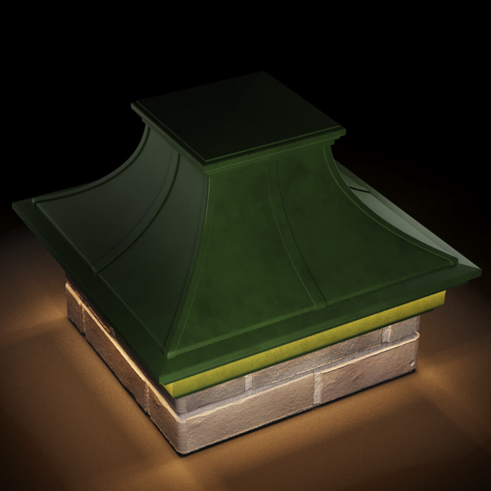 Колпак Zking Монблан Премиум Зеленый на столб 1.5х1.5 кирпича (385х385мм) с подсветкой в Великом Новгороде фото