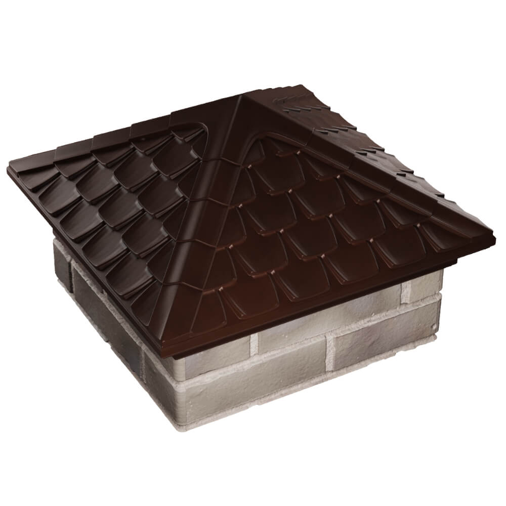 Колпак Zking Эльбрус Коричневый на столб 1.5х1.5 кирпича (385х385мм) в Великом Новгороде фото