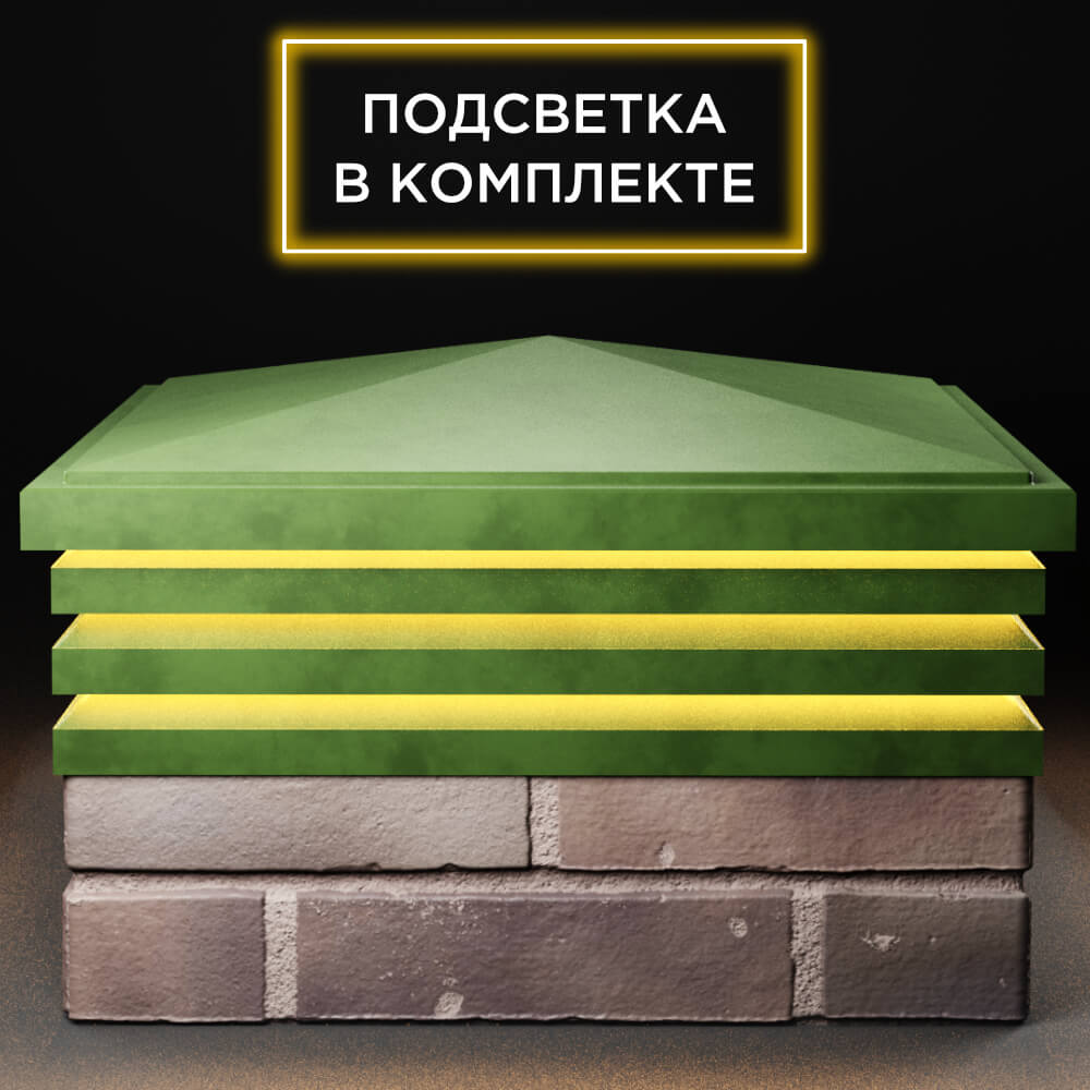 Колпак Zking Бона ХайТек Зеленый на столб 2х2 кирпича (513х513мм) с подсветкой Великий Новгород фото