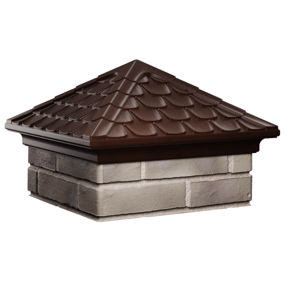 Колпак Zking Эльбрус Коричневый на столб 1.5х1.5 кирпича (385х385мм) в Великом Новгороде фото